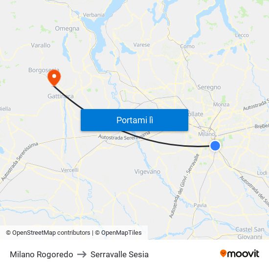 Milano Rogoredo to Serravalle Sesia map