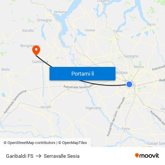 Garibaldi FS to Serravalle Sesia map