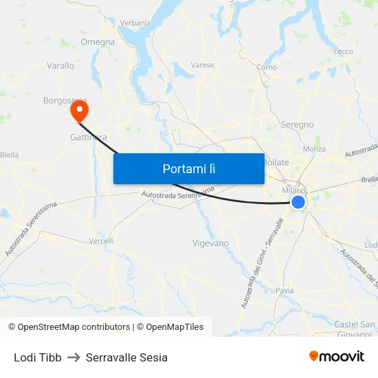Lodi Tibb to Serravalle Sesia map