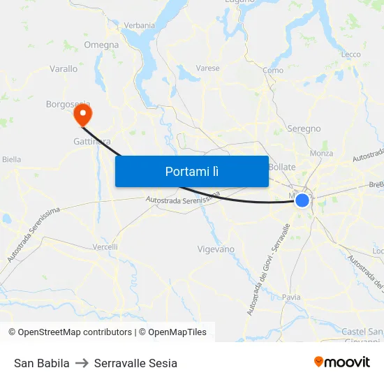 San Babila to Serravalle Sesia map