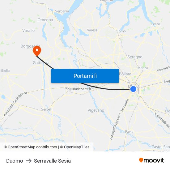 Duomo to Serravalle Sesia map