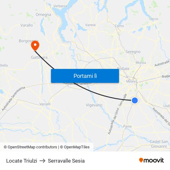 Locate Triulzi to Serravalle Sesia map