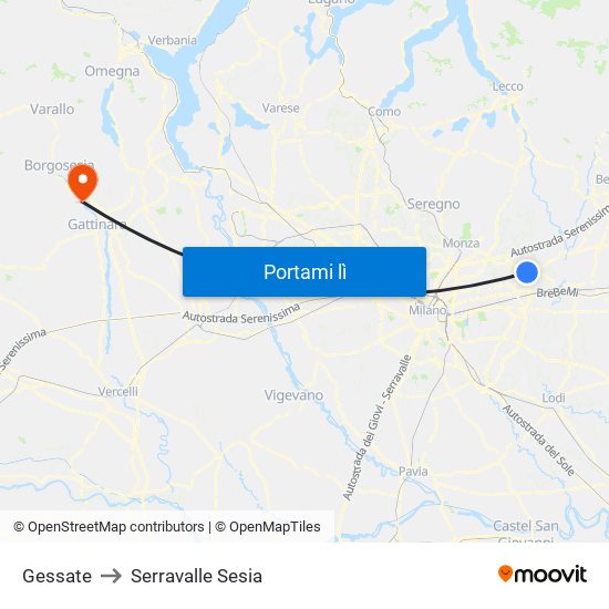 Gessate to Serravalle Sesia map