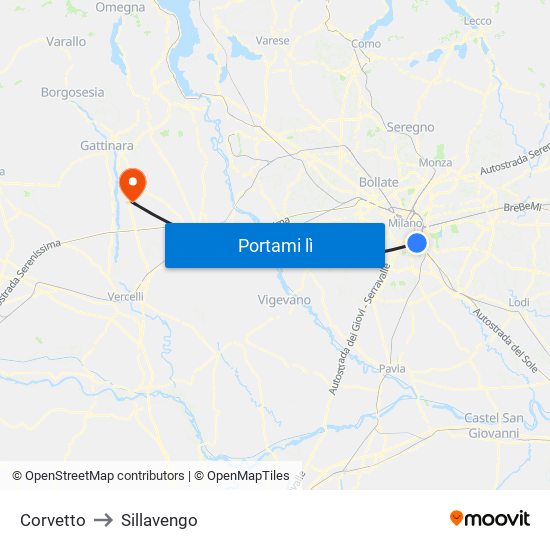 Corvetto to Sillavengo map