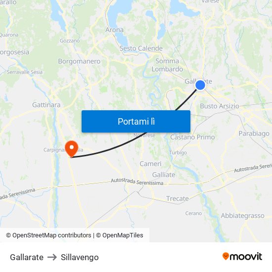 Gallarate to Sillavengo map