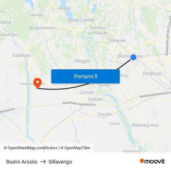 Busto Arsizio to Sillavengo map