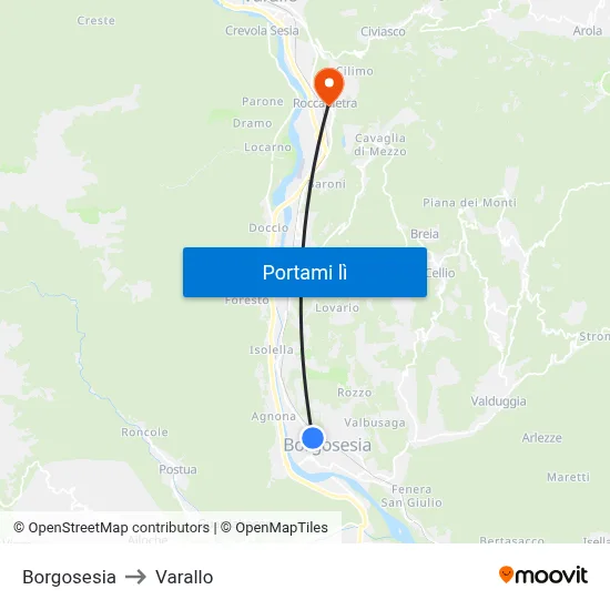 Borgosesia to Varallo map