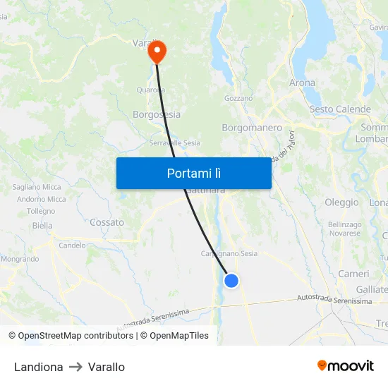 Landiona to Varallo map