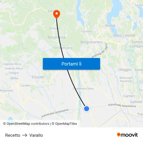 Recetto to Varallo map