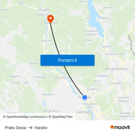 Prato Sesia to Varallo map