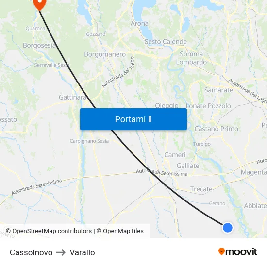 Cassolnovo to Varallo map