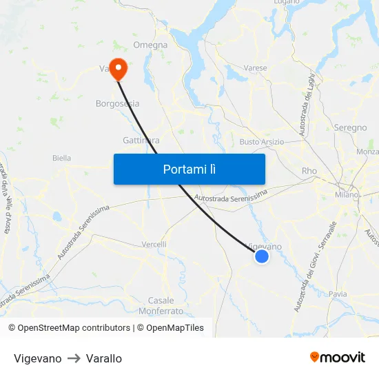Vigevano to Varallo map