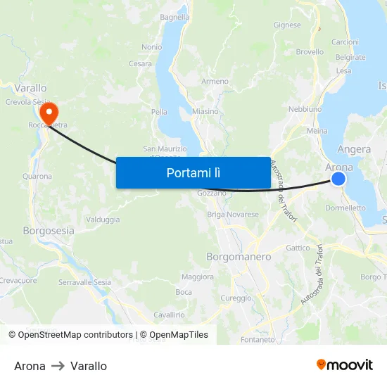 Arona to Varallo map