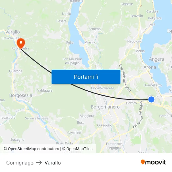 Comignago to Varallo map