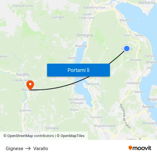 Gignese to Varallo map