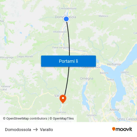 Domodossola to Varallo map