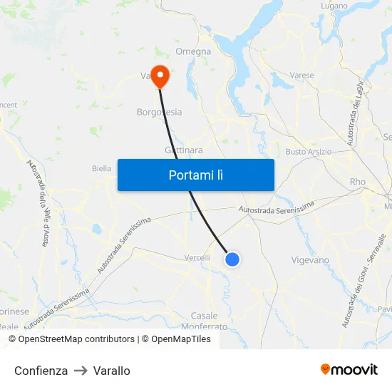 Confienza to Varallo map