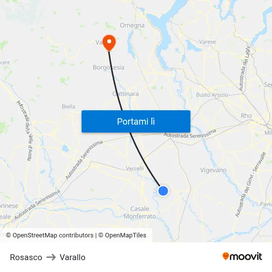 Rosasco to Varallo map