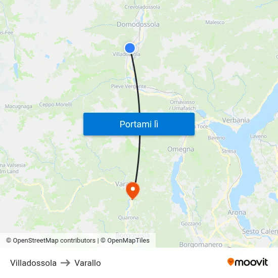 Villadossola to Varallo map