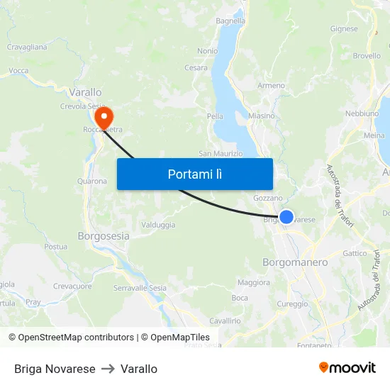 Briga Novarese to Varallo map