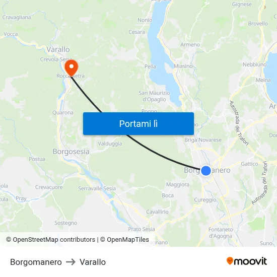 Borgomanero to Varallo map