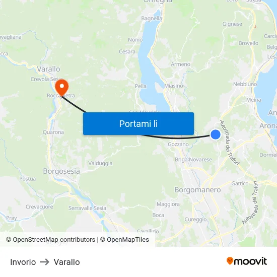 Invorio to Varallo map