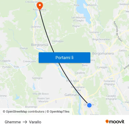 Ghemme to Varallo map