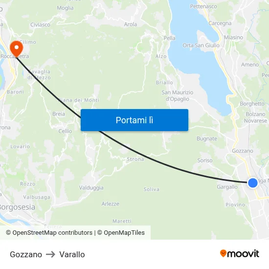 Gozzano to Varallo map