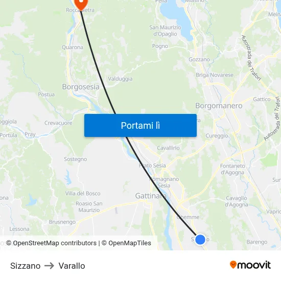 Sizzano to Varallo map