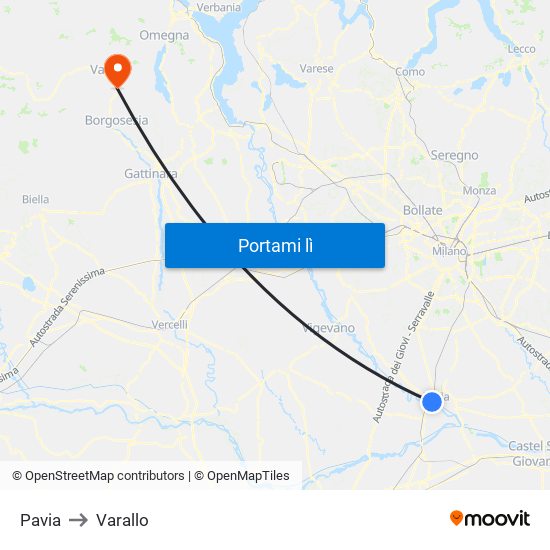 Pavia to Varallo map