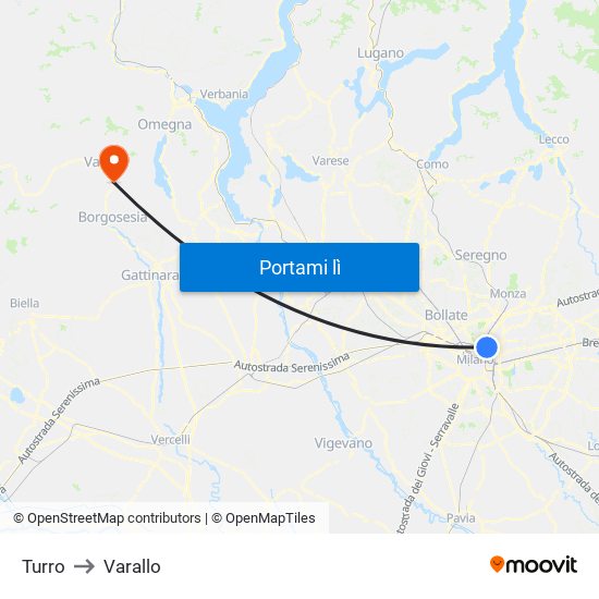 Turro to Varallo map