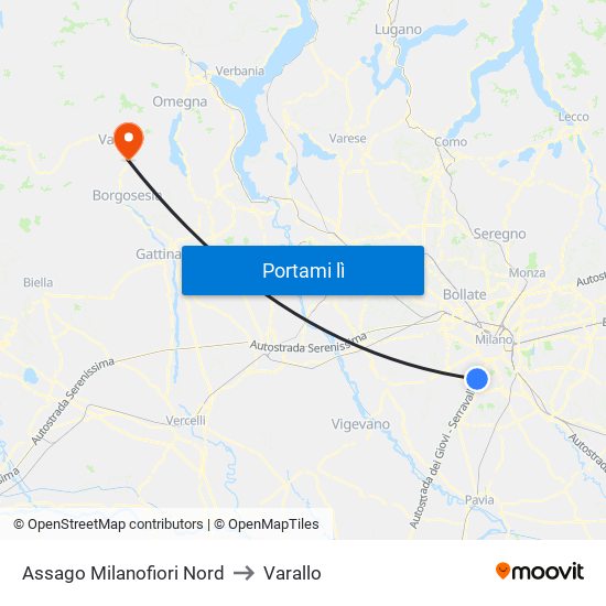 Assago Milanofiori Nord to Varallo map