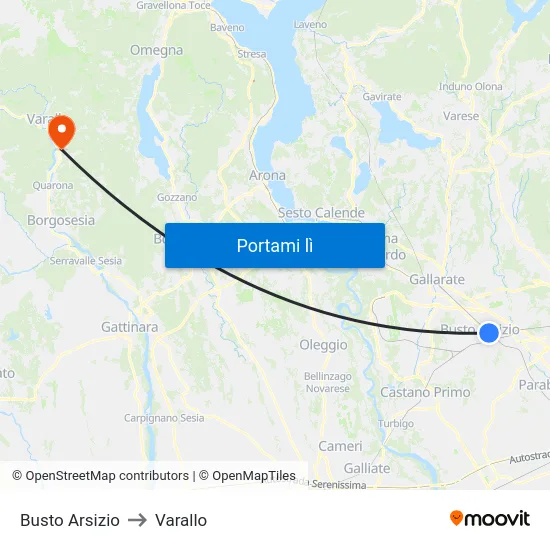 Busto Arsizio to Varallo map