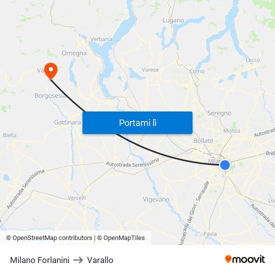 Milano Forlanini to Varallo map