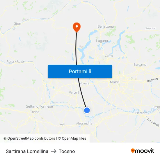 Sartirana Lomellina to Toceno map