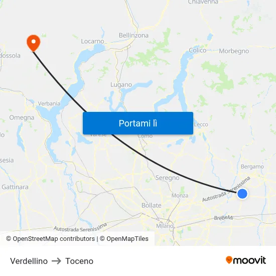 Verdellino to Toceno map