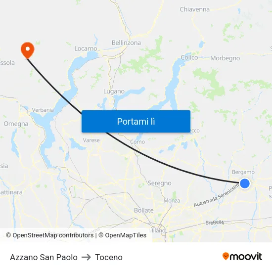Azzano San Paolo to Toceno map