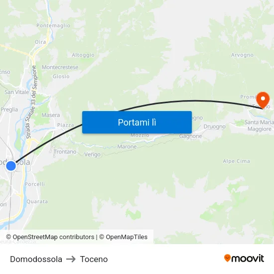 Domodossola to Toceno map