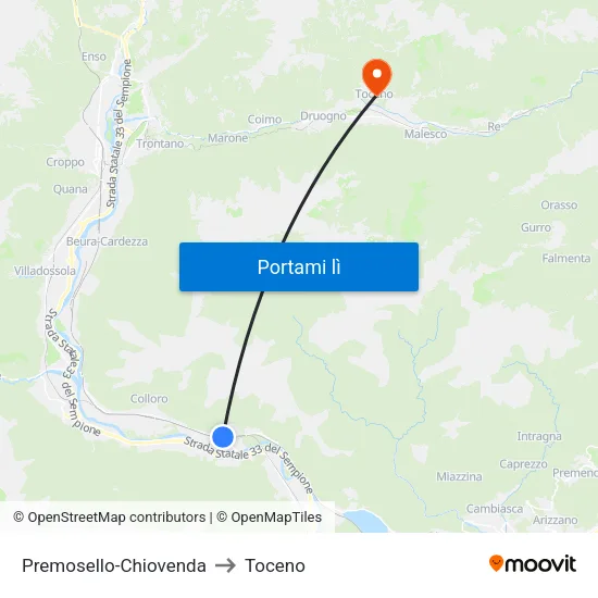 Premosello-Chiovenda to Toceno map