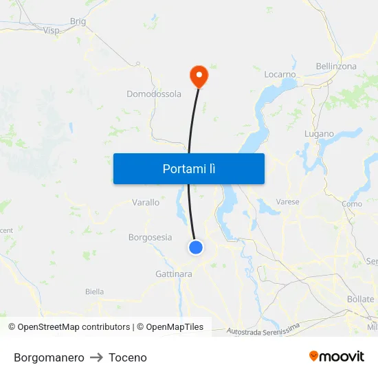 Borgomanero to Toceno map