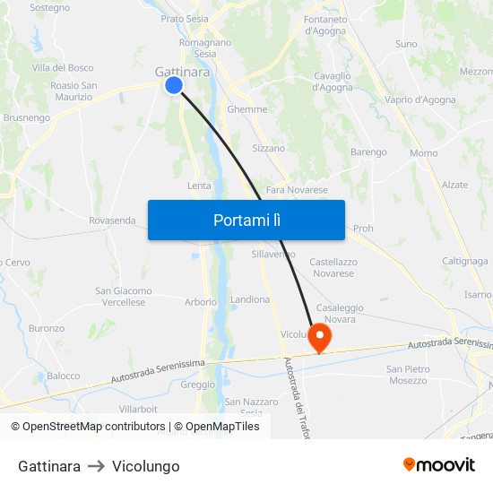 Gattinara to Vicolungo map