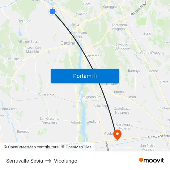 Serravalle Sesia to Vicolungo map