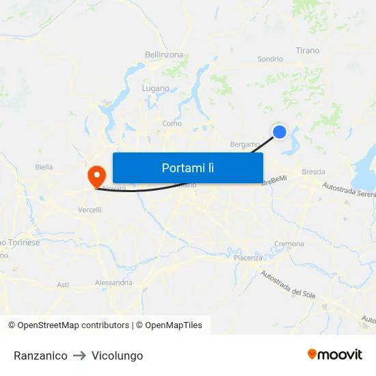 Ranzanico to Vicolungo map