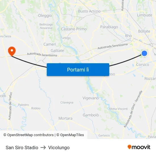 San Siro Stadio to Vicolungo map