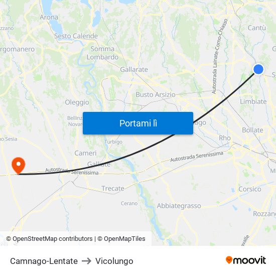 Camnago-Lentate to Vicolungo map