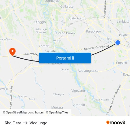 Rho Fiera to Vicolungo map