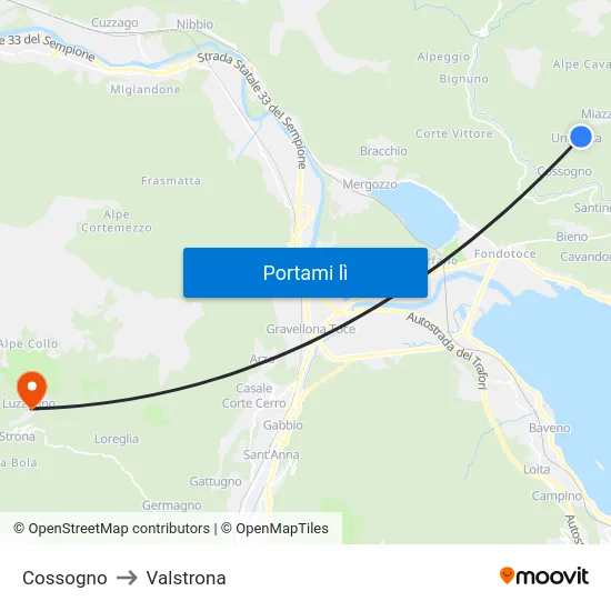 Cossogno to Valstrona map