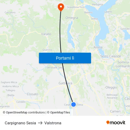 Carpignano Sesia to Valstrona map