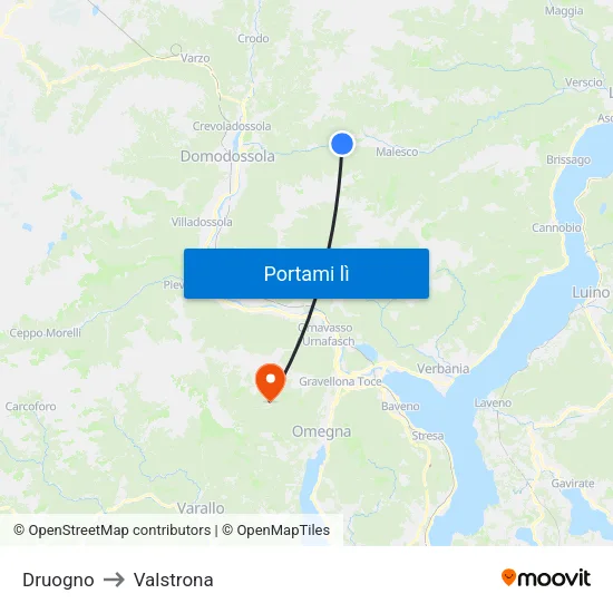 Druogno to Valstrona map
