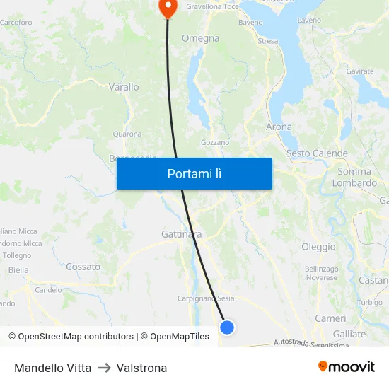 Mandello Vitta to Valstrona map